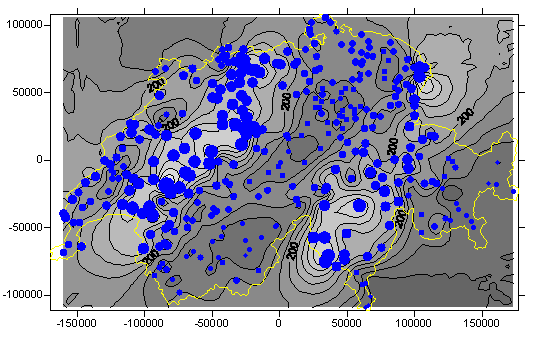 Beispiel einer lokalen Interpolation – Radial Basis Interpolation für Schweizer Niederschlagsdaten (GITTA 2005)