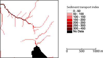 Der vom ldd net abgeleitet Sedimenttransportindex . (Swisstopo 1991)