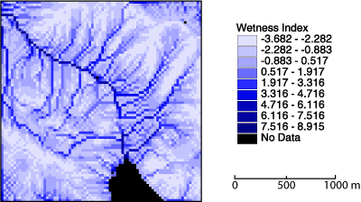 Der aus dem ldd net abgeleitete Feuchtigkeitsindex. (Swisstopo 1991)