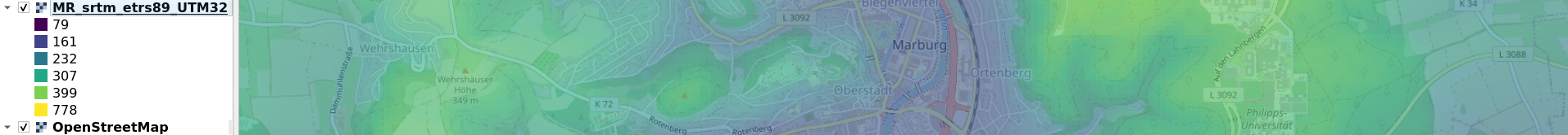 SRTM ElevationModel Data Marburg